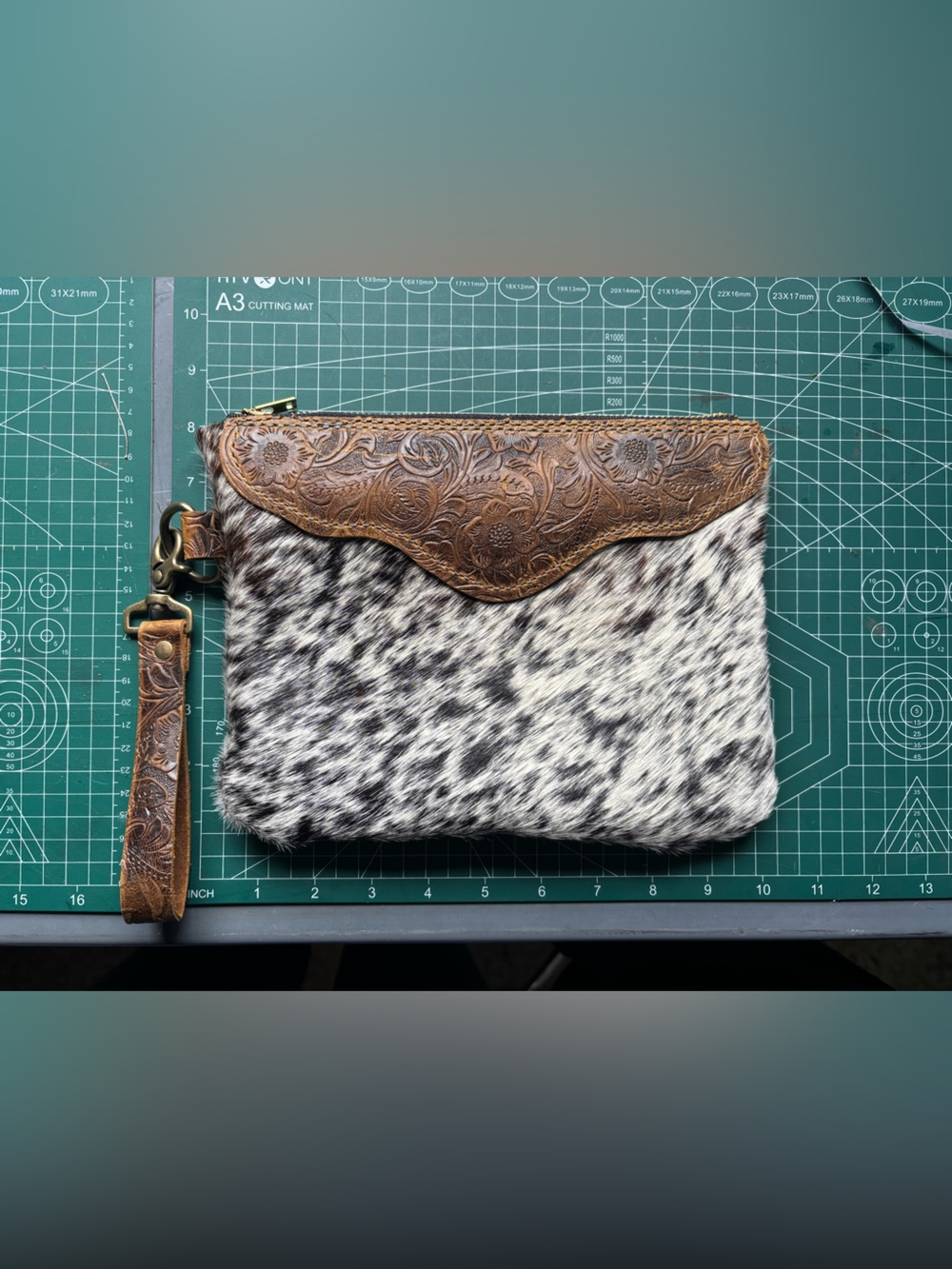 Handmade cowhide purse wristlet